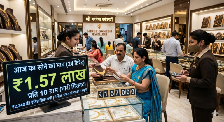 सोने के भाव में ऐतिहासिक गिरावट: ₹1.57 लाख के स्तर पर आया 24 कैरेट गोल्ड
